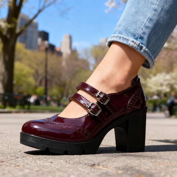 Women's Platform Mary Jane Heels – Double Strap Block Heel