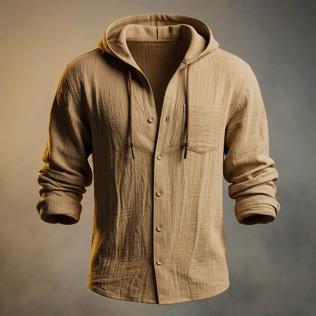 Men's Peruvian Cotton Linen Blend Hooded Jacket – Casual Zip