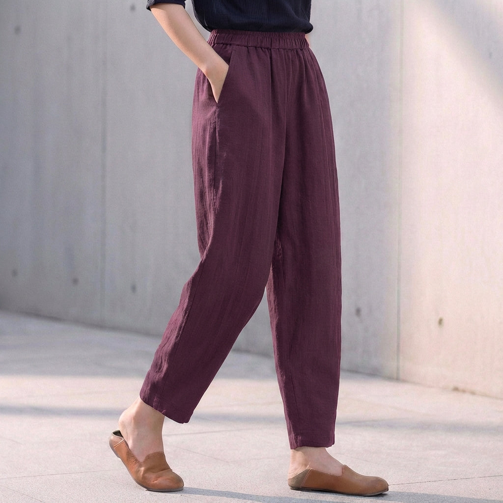 Women's Linen Blend Tapered Ankle Trousers – Relaxed Fit