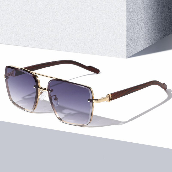 Aviator Sunglasses Metal Double Beam Frame – Wood Grain Temple