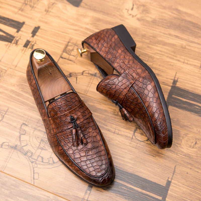 Men's Loafers – Croc-Embossed Tassel Slip-On Dress Shoes