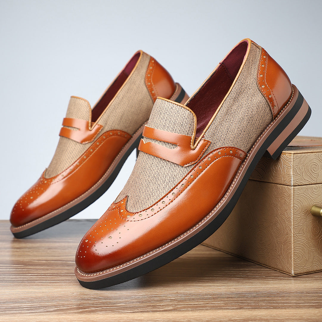Men's Penny Loafers – Brogue Mixed Material & Metal Strap