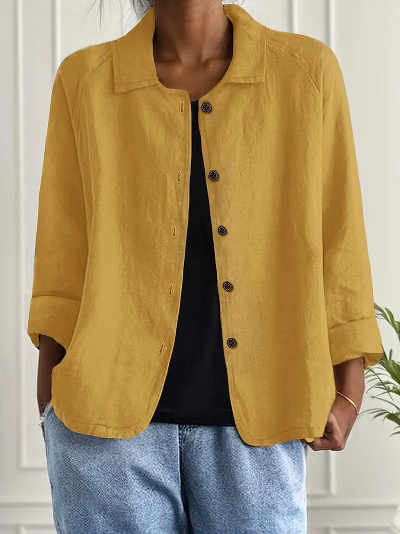 Women's Cardigan Button-Front Shirt – Relaxed Fit, Classic Collar