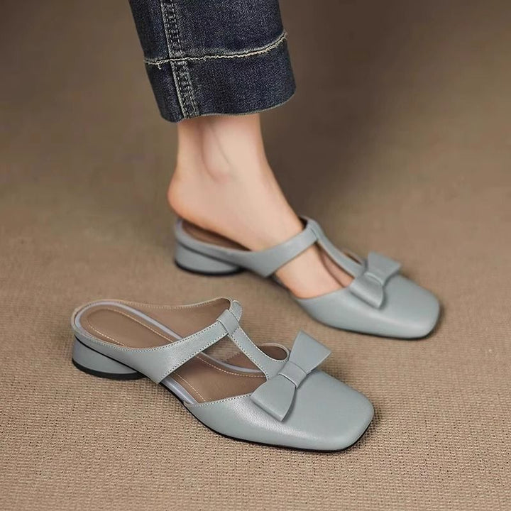 Women's Bow Mule Sandals – Slip-On Open Toe Flat Sandals