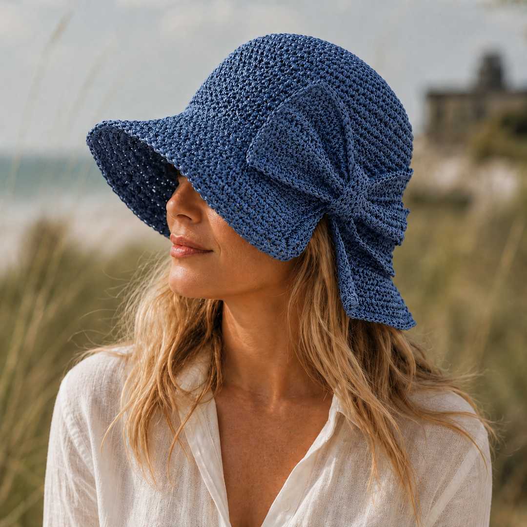 Women's Sun Hat – Woven Short Brim with Side Bow Detail