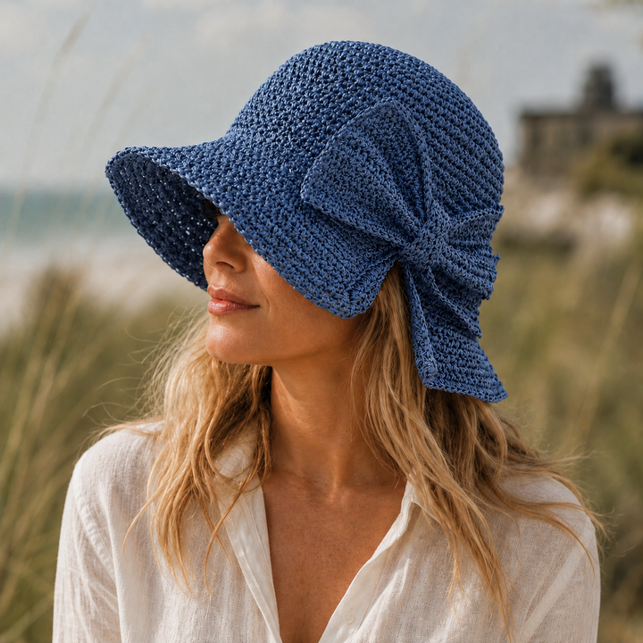 Women's Sun Hat – Woven Short Brim with Side Bow Detail