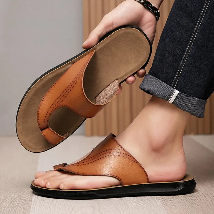 Men's Slip-On Sandals – Open-Toe Contrast Stitch Flat