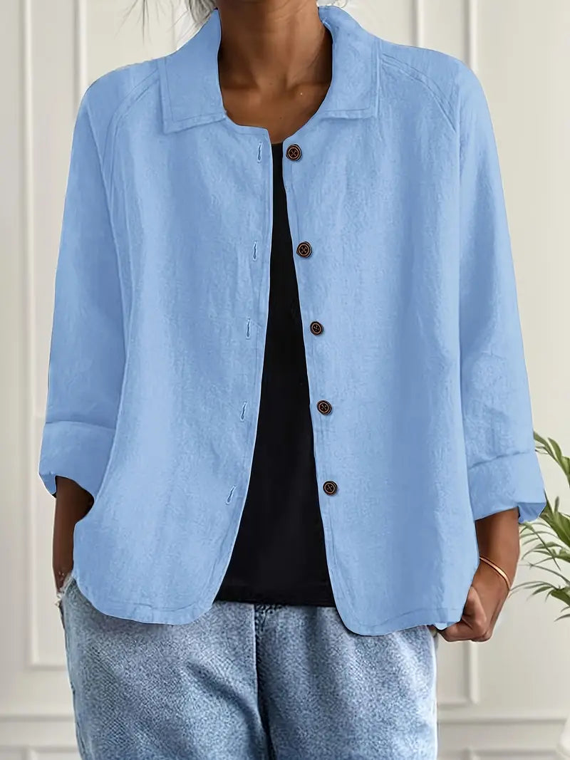 Women's Cardigan Button-Front Shirt – Relaxed Fit, Classic Collar