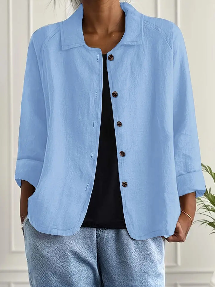 Women's Cardigan Button-Front Shirt – Relaxed Fit, Classic Collar