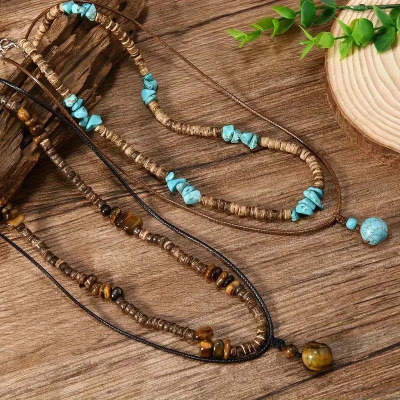 Layered Bead & Cord Necklace Set – Adjustable Two-Piece