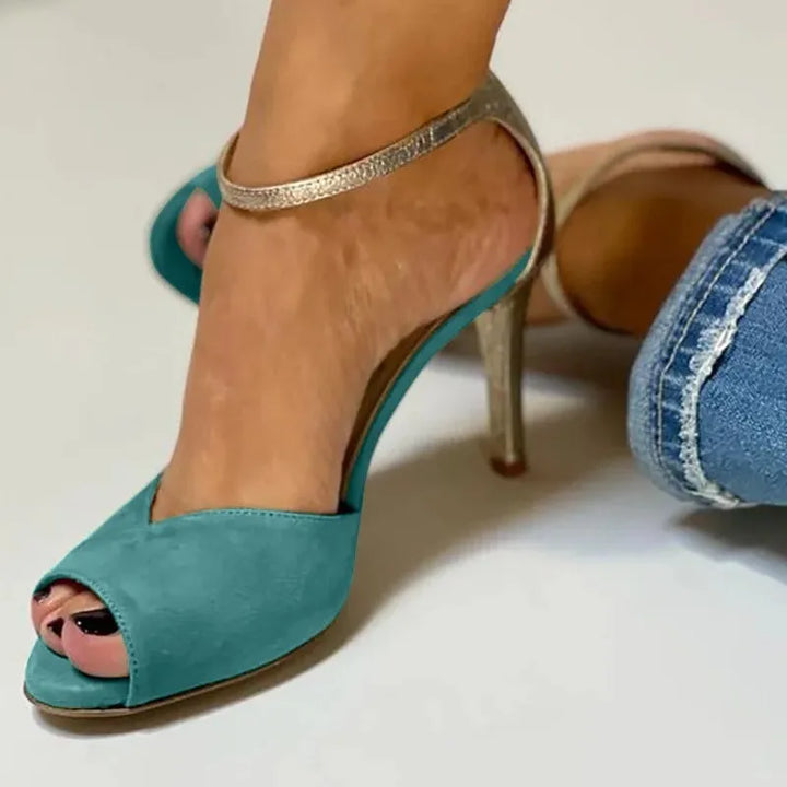 Slingback Stiletto Heels – Open-Toe Metallic Ankle Strap