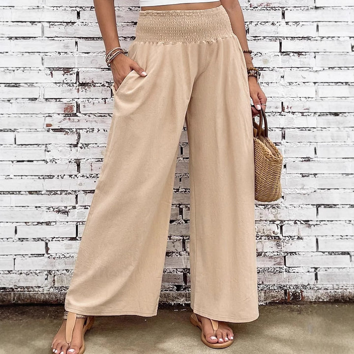 Women's Cotton-Linen Trousers – High Waist Straight Leg