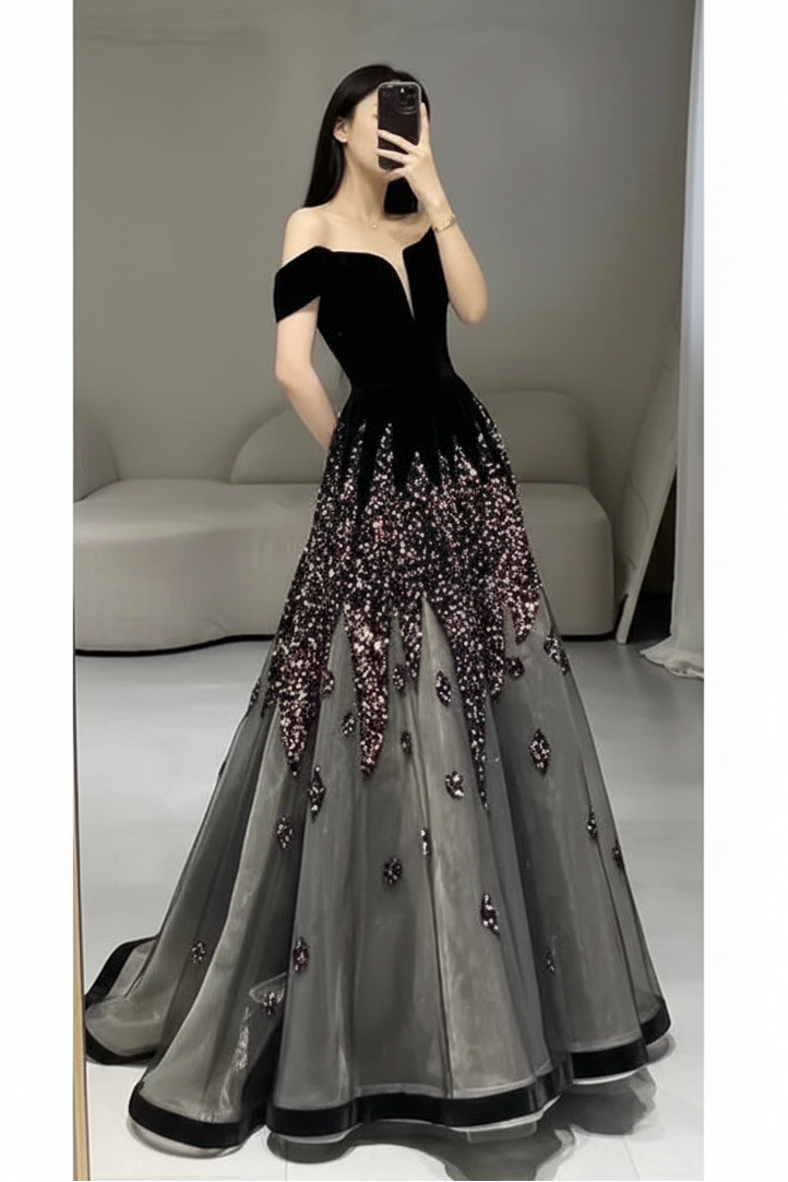 Women's Sequin Ball Gown – Strapless Sweetheart A-Line Dress