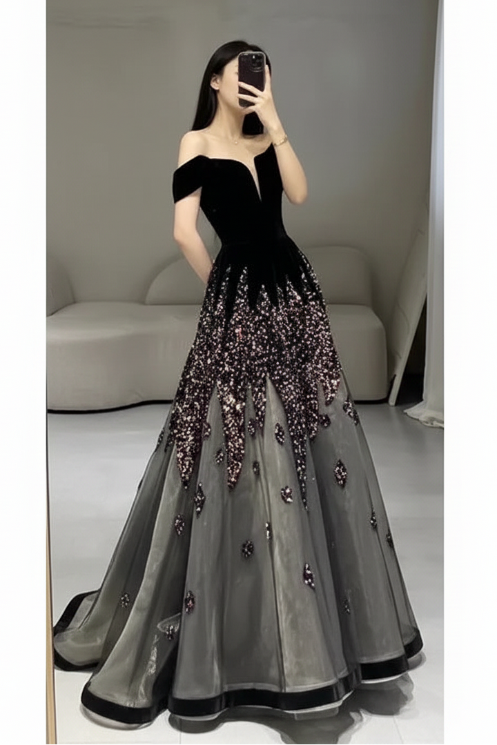 Women's Sequin Ball Gown – Strapless Sweetheart A-Line Dress