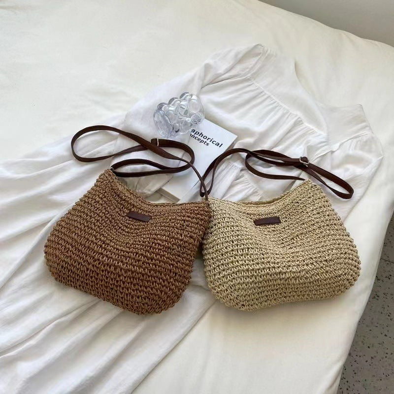 Bohemian Knit Tote Bag – Chunky Mesh & Vegan Leather Strap