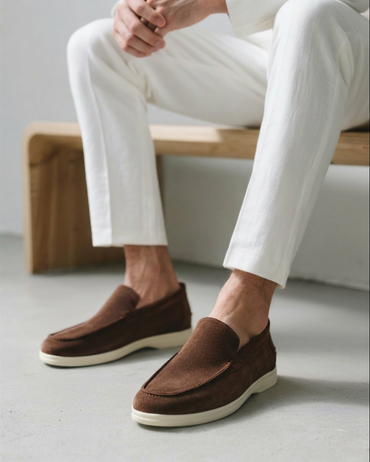 Men's Suede Loafers – Slip-On with Detailed Stitching