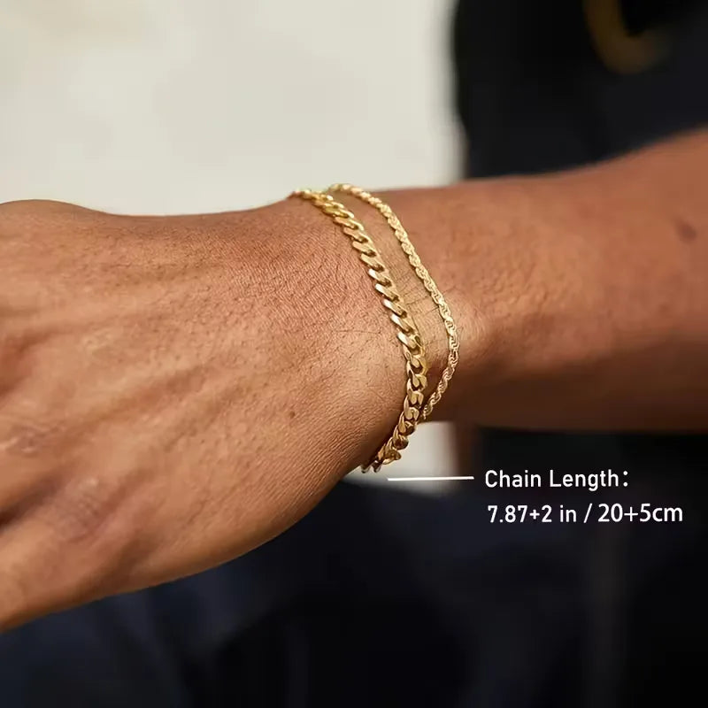 Men's Bracelet Set – Cuban Link & Rope Chain Duo