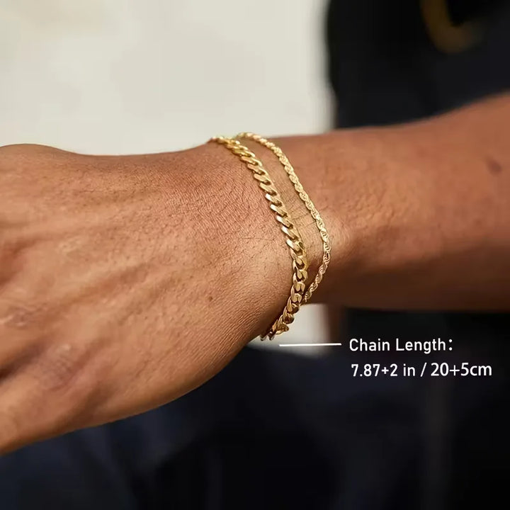 Men's Bracelet Set – Cuban Link & Rope Chain Duo