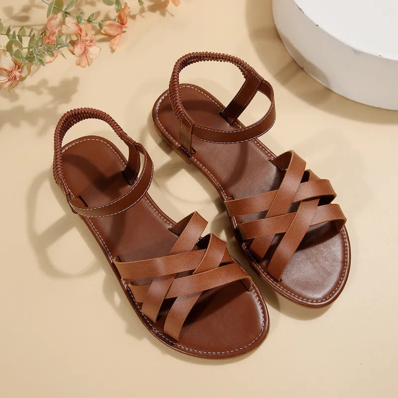 Women's Flat Sandals – Woven Crossover Strap & Slingback