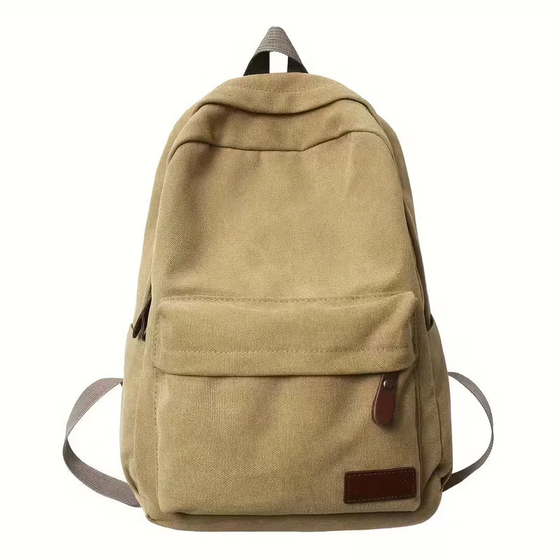 Men's Canvas Backpack with Front Pocket – Vegan Leather Patch