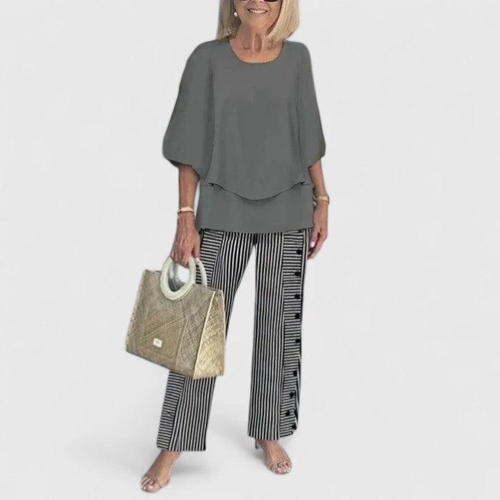 Women's Floral Pants Two-Piece Set – Round Neck Half Sleeve Co-ord