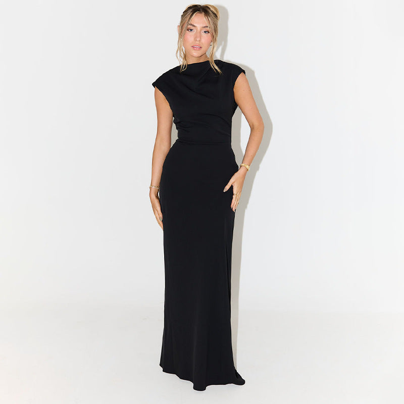 Women's Boat Neck Midi Dress – Cap Sleeve Side Slit