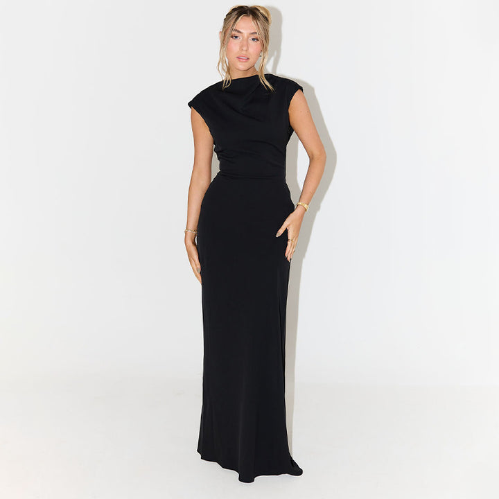 Women's Boat Neck Midi Dress – Cap Sleeve Side Slit