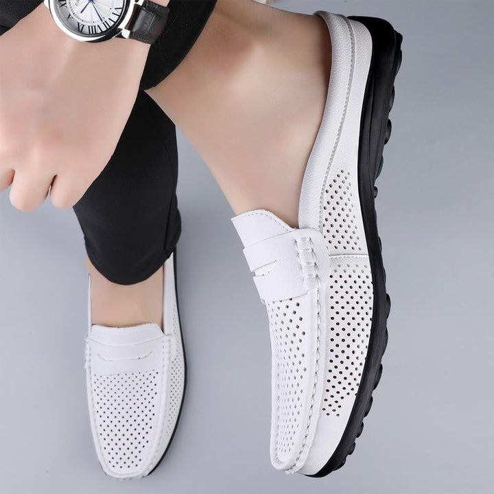 Perforated Vegan Leather Half Slipper Loafer – Open-Back Breathable
