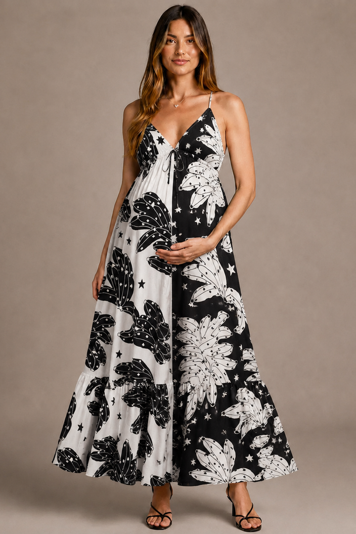 Maternity Maxi Dress – Sleeveless Smocked Bodice Baby Shower