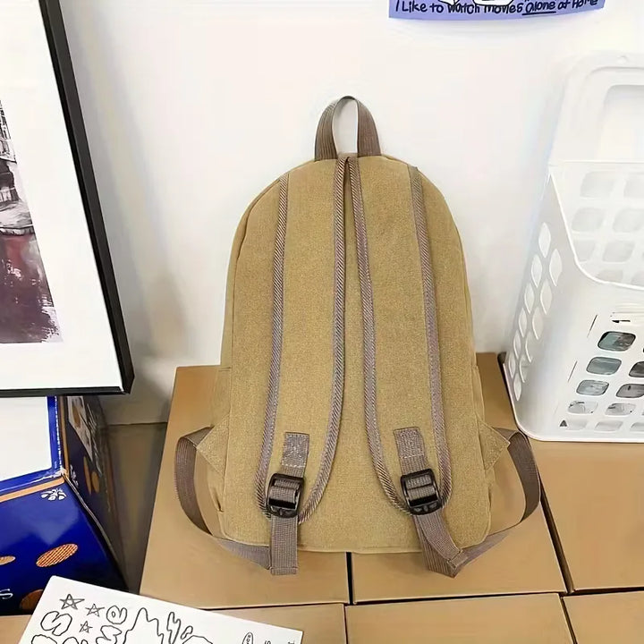 Men's Canvas Backpack with Front Pocket – Vegan Leather Patch
