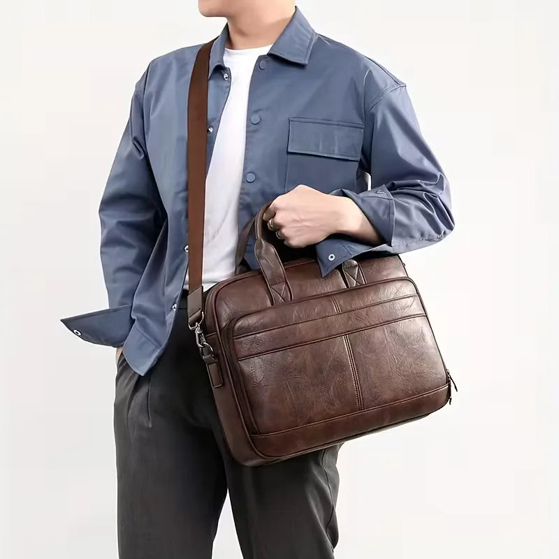 Men's Leather Laptop Bag – Cowhide, Adjustable Shoulder Strap