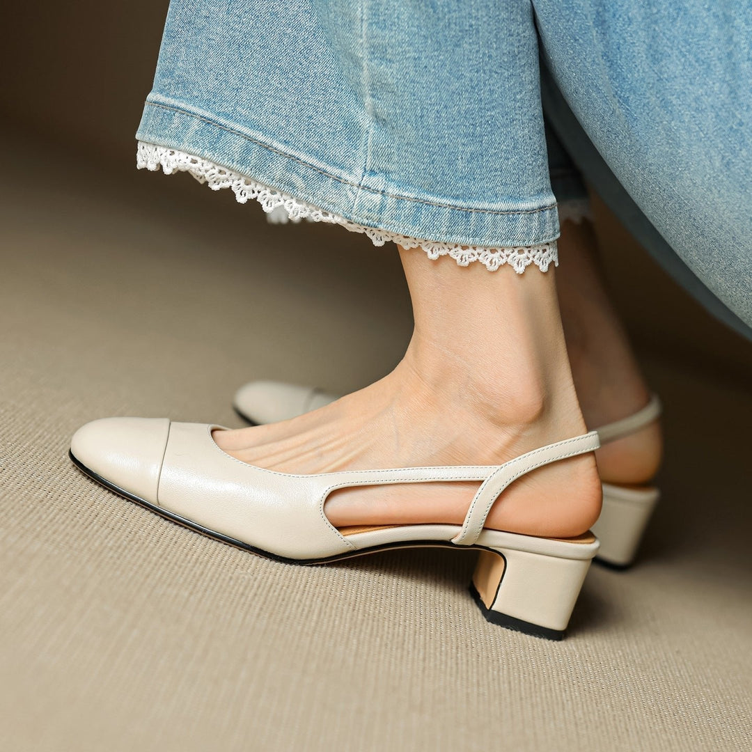 Slingback Pumps Women – Almond Toe Low Heel