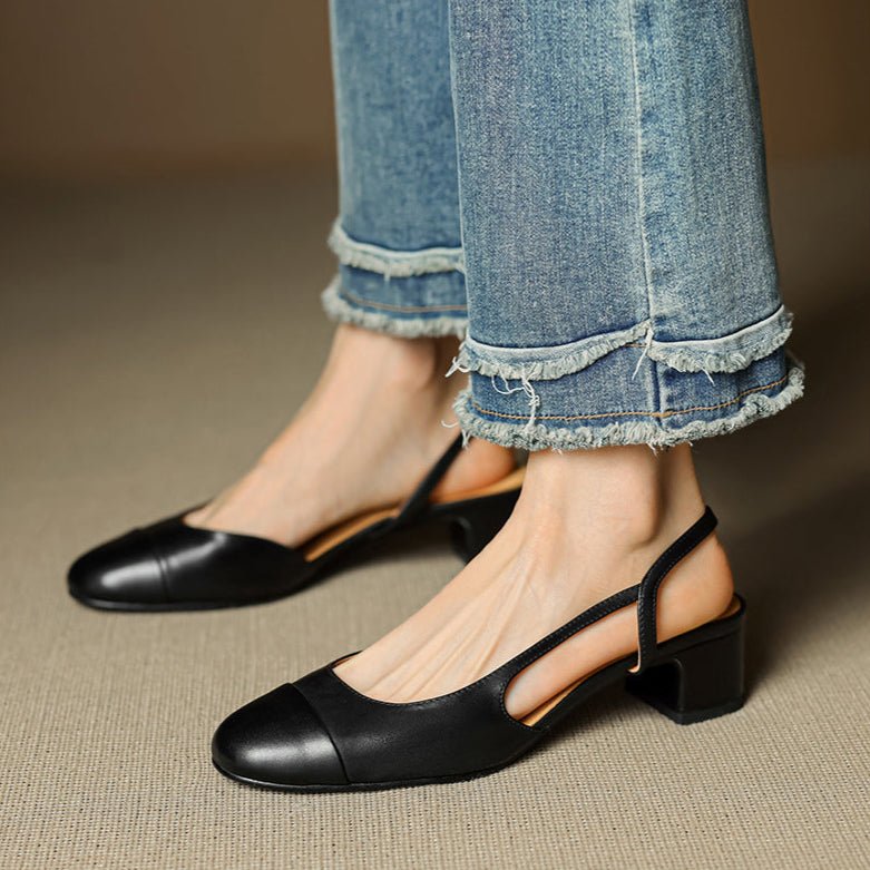 Slingback Pumps Women – Almond Toe Low Heel