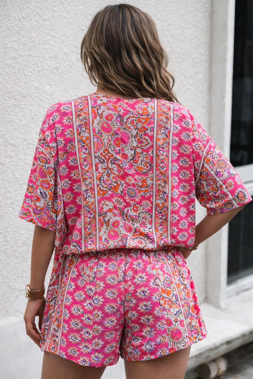 Women's Two Piece Set – Printed Kimono & Shorts Boho Fit