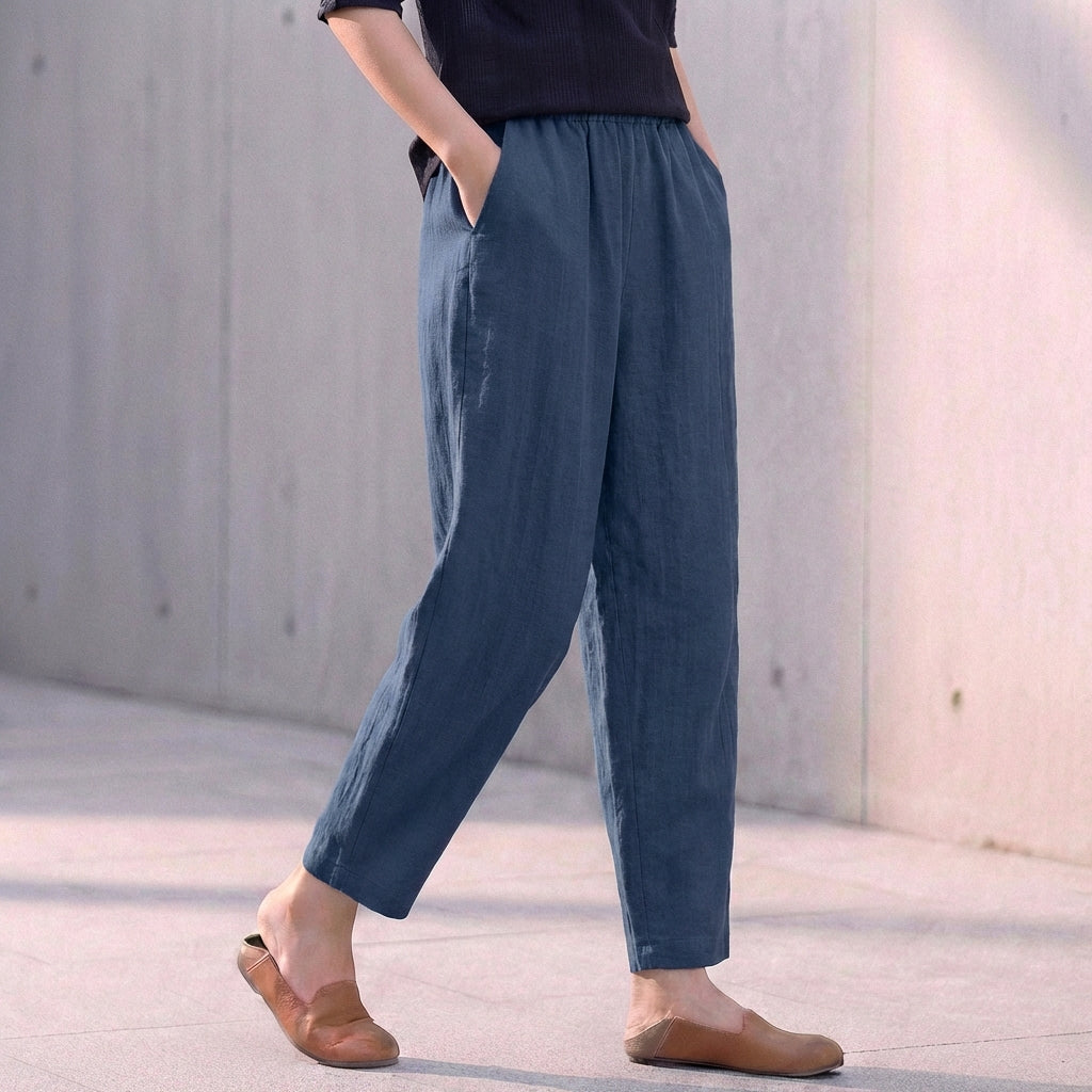 Women's Linen Blend Tapered Ankle Trousers – Relaxed Fit