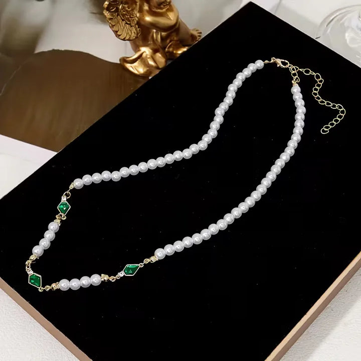 Pearl Necklace with Zirconia | Adjustable -Tone Chain