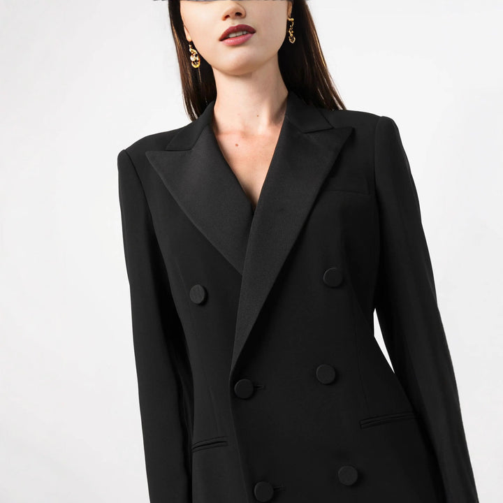 Women's Tailored Maxi Dress – Double-Breasted Blazer Style
