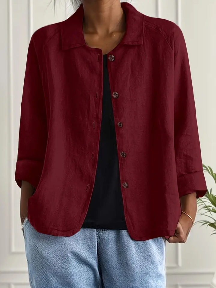 Women's Cardigan Button-Front Shirt – Relaxed Fit, Classic Collar