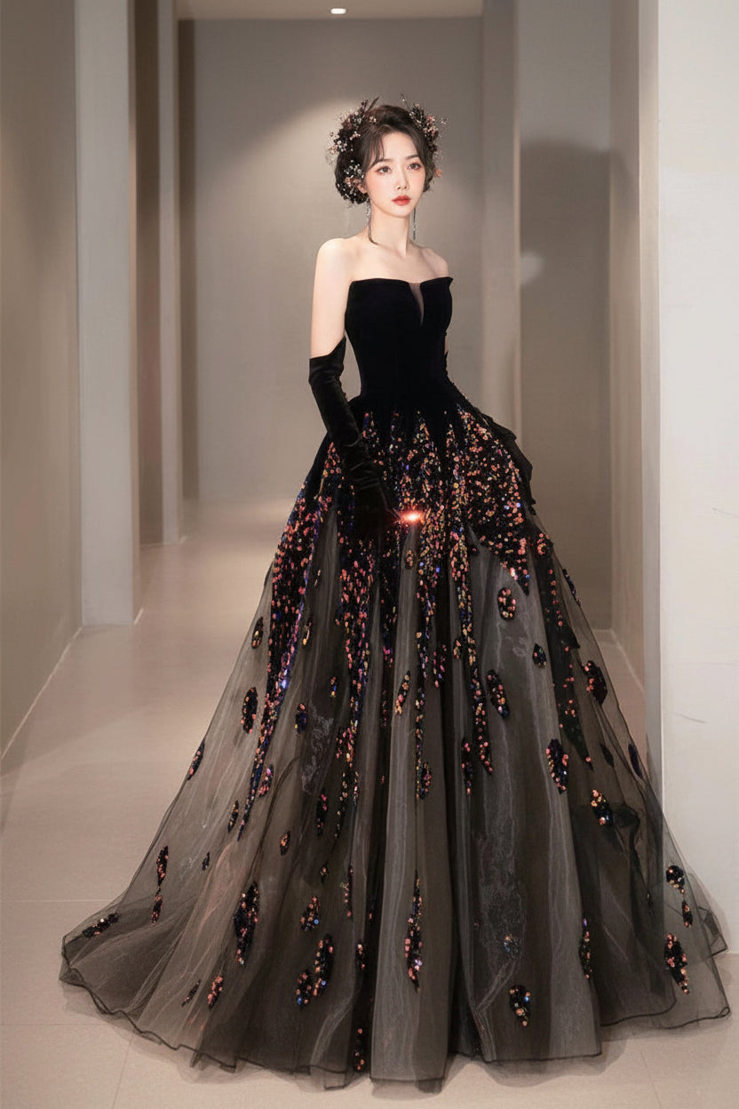 Women's Sequin Ball Gown – Strapless Sweetheart A-Line Dress