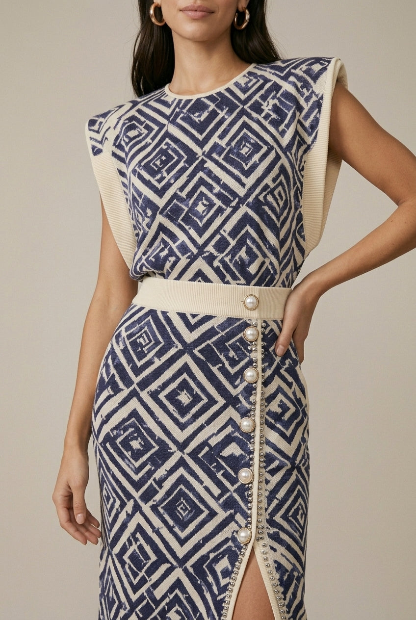 Women's Two Piece Set – Sleeveless Top & Tailored Midi Skirt