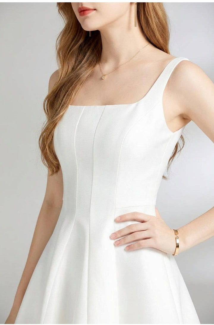 Women's Tailored Sleeveless Square Neck A-Line Midi Dress