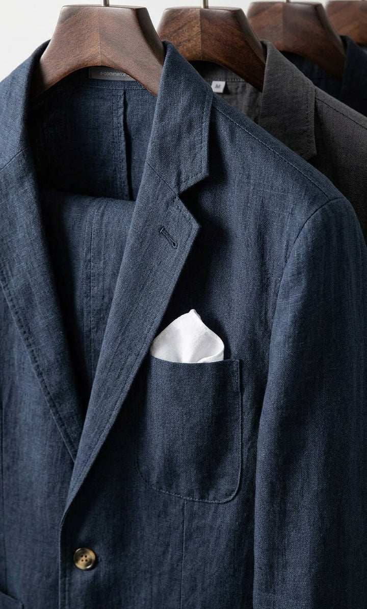 Men's Linen Blazer & Trouser Set – Single-Button Elastic Waist