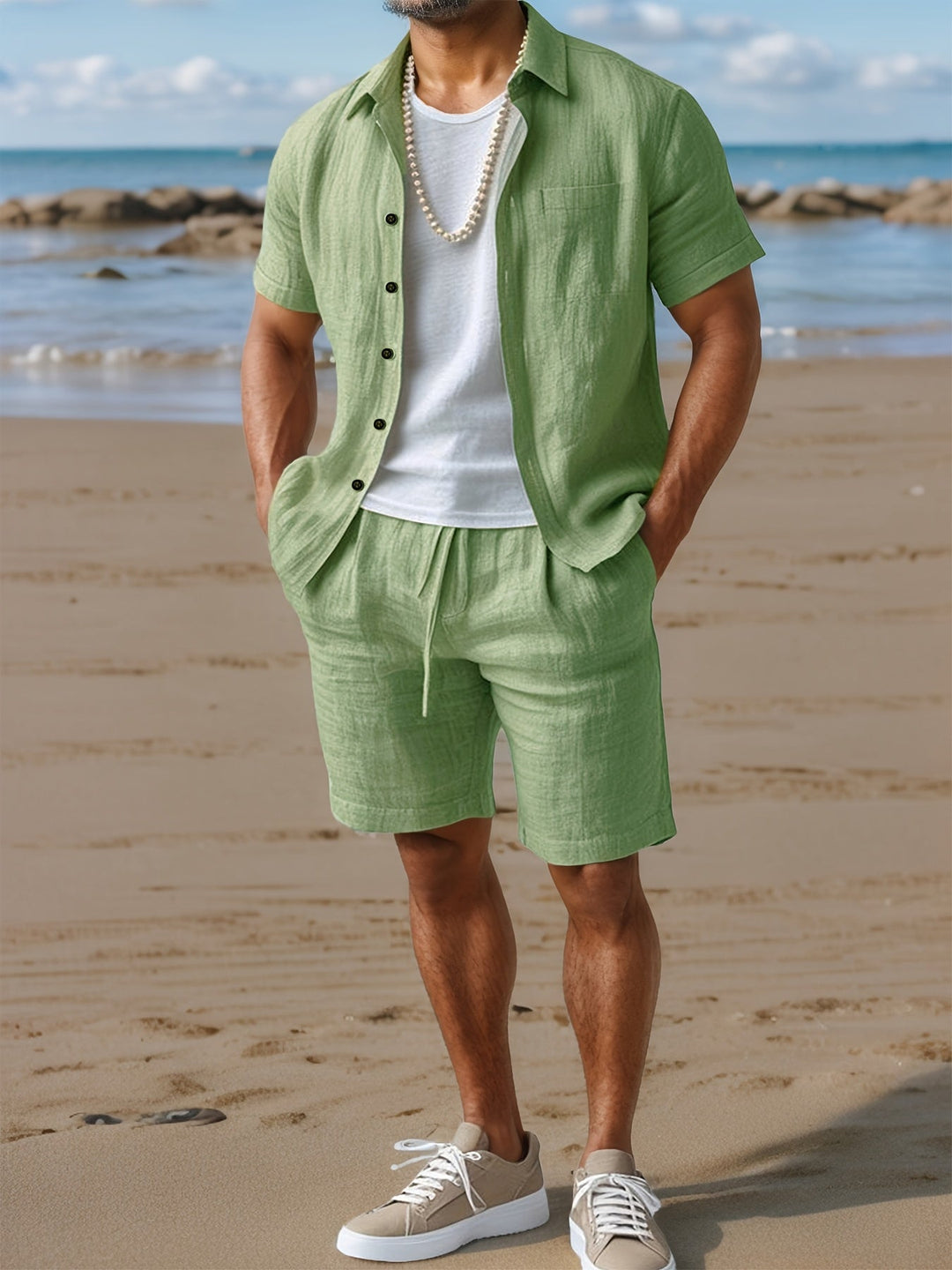 Men's 100% Linen Shirt & Shorts Set – Regular Fit Short Sleeve Co-ord