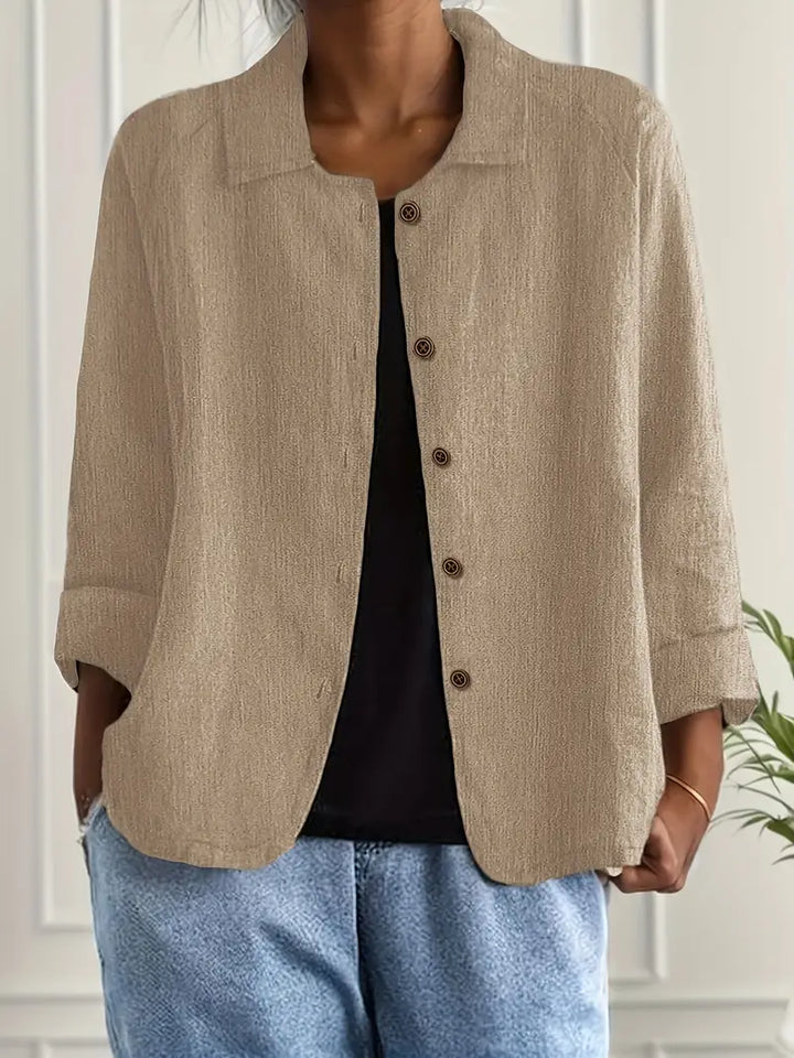 Women's Cardigan Button-Front Shirt – Relaxed Fit, Classic Collar