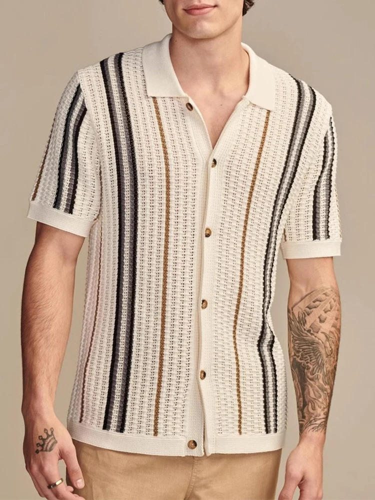 Men's Viscose Knit Button-Up Shirt Relaxed Fit – Lightweight Retro