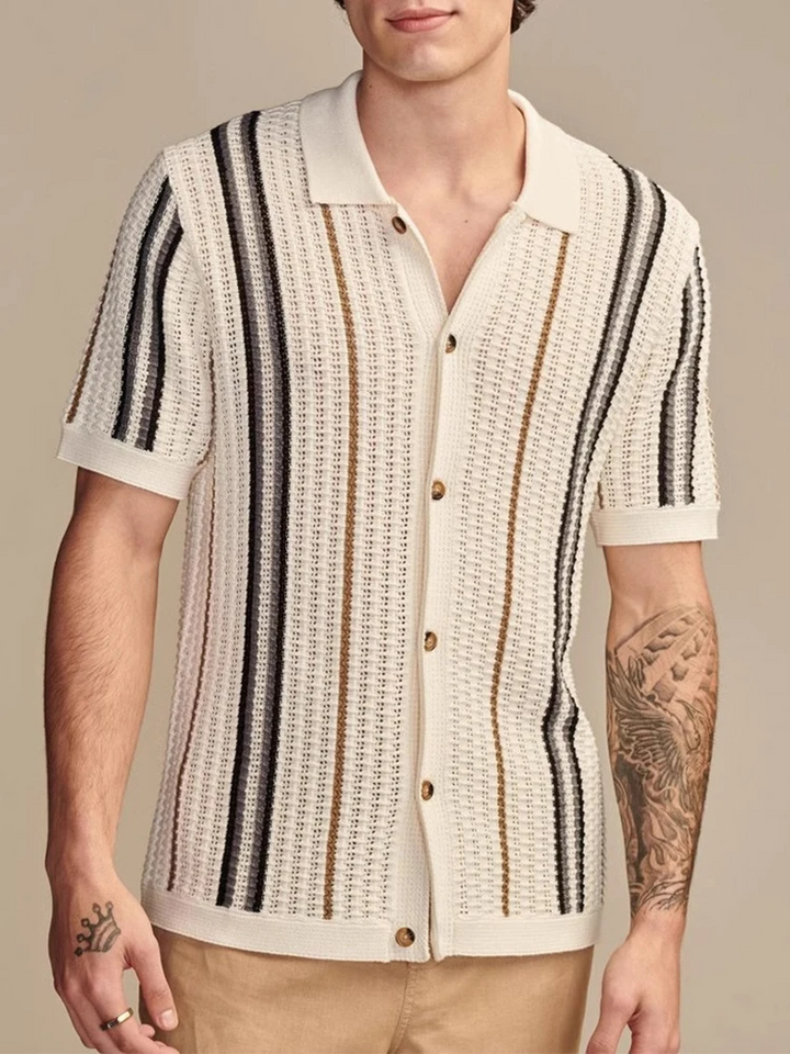 Men's Viscose Knit Button-Up Shirt Relaxed Fit – Lightweight Retro