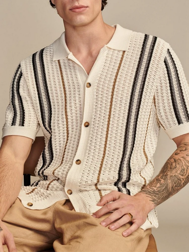 Men's Viscose Knit Button-Up Shirt Relaxed Fit – Lightweight Retro