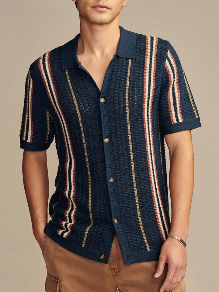 Men's Viscose Knit Button-Up Shirt Relaxed Fit – Lightweight Retro