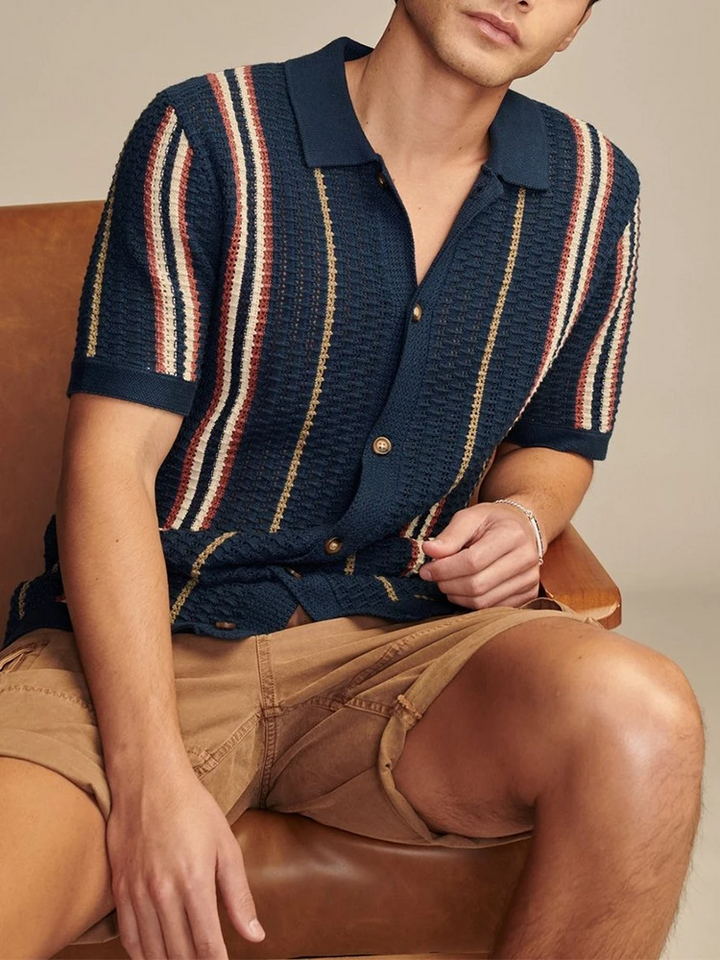 Men's Viscose Knit Button-Up Shirt Relaxed Fit – Lightweight Retro