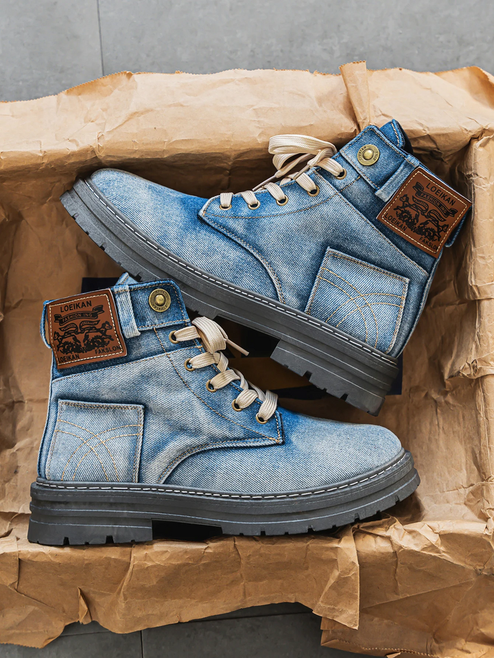 Men's Chunky Sole Denim Lace-Up Boots – Urban Street Style
